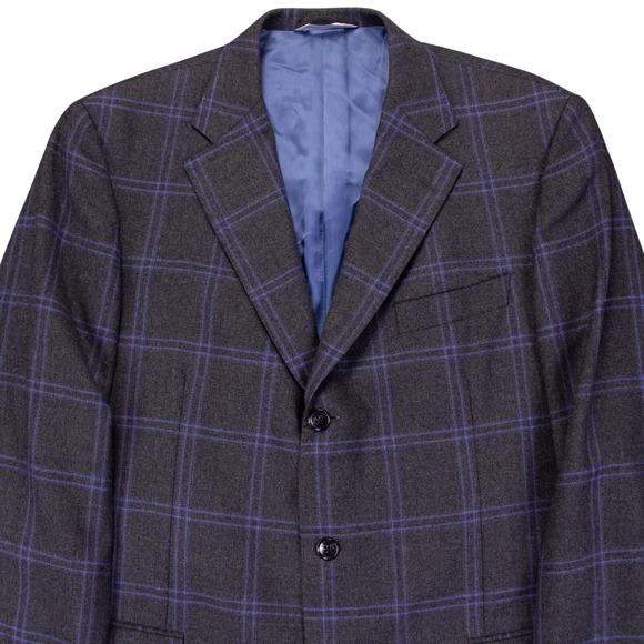Samuelsohn‎ Mens 44L Gray Blue Windowpane Cashmere Wool Blend Blazer Sport Coat - Picture 2 of 16